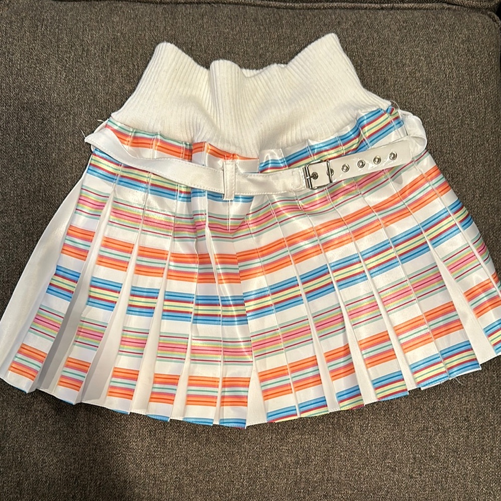 Striped Pleated Skirt with Belt